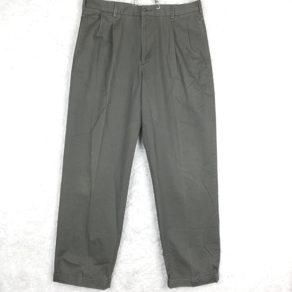 Izod Mens Pants‎ Chino Gray Pleated Cuffed Front Crease 38x34